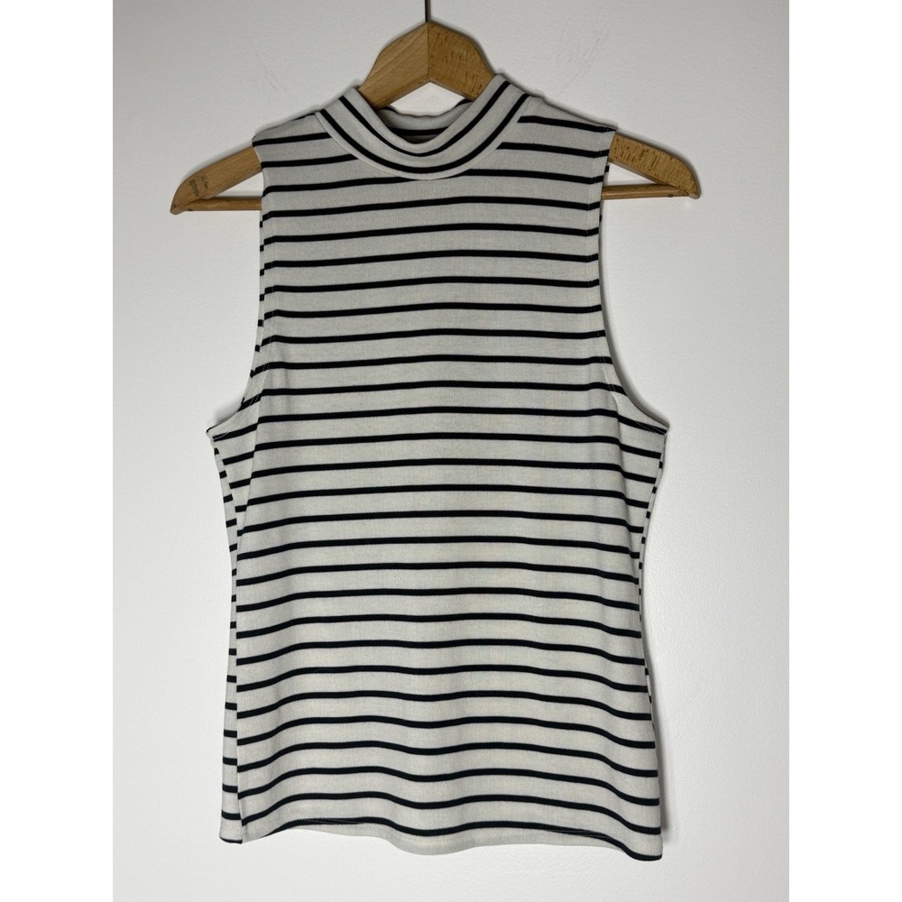 Abercrombie & Fitch Sleeveless Knit Mock Neck Tank Top Black White Striped Small